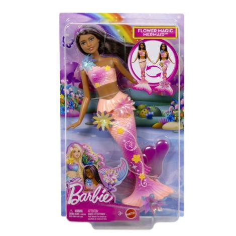 Barbie Papusa Sirena Floarea Magica Cu Par Brunet Si Coada Roz - imagine 8
